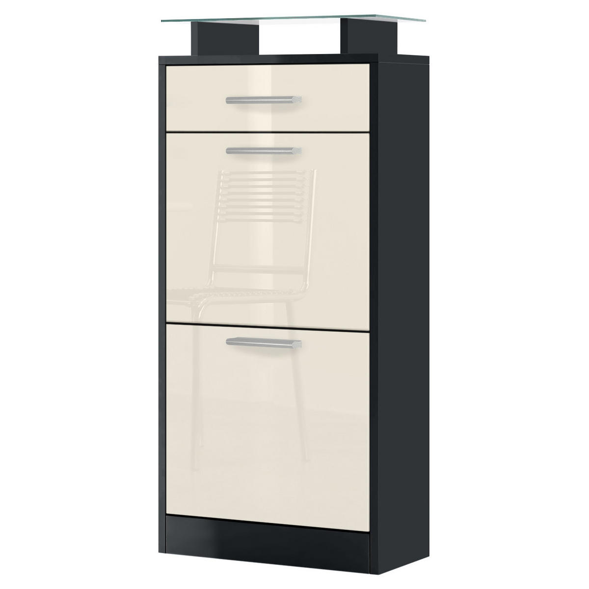 SCHUHSCHRANK Loret Front in Creme Hochglanz - Creme, Holzwerkstoff (46/104/23cm) - Vladon
