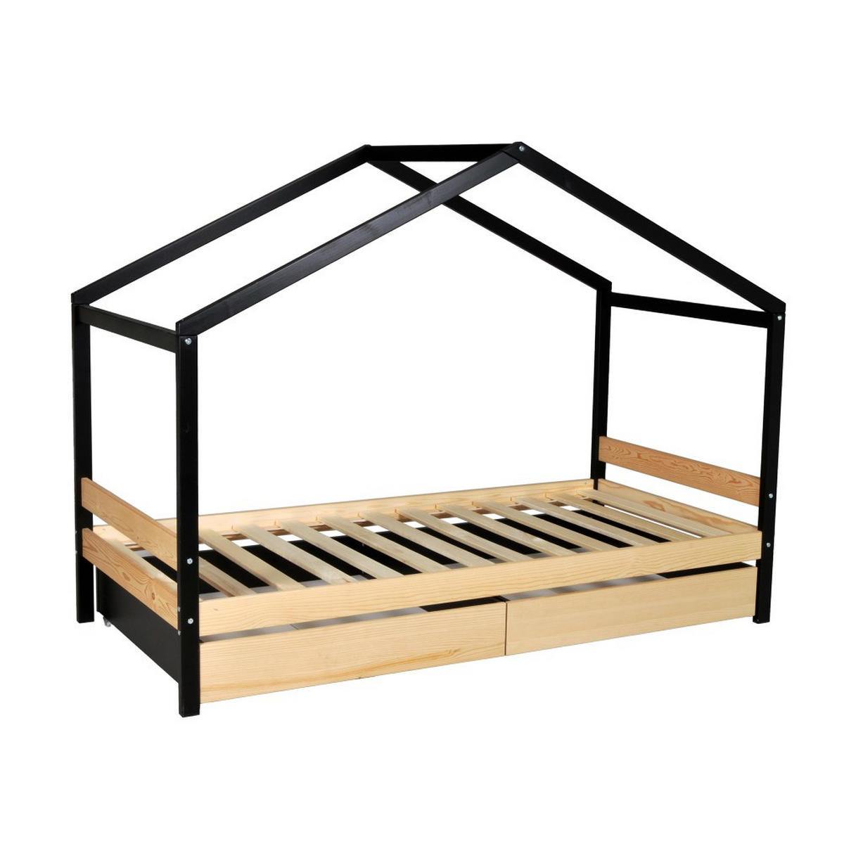 HAUSBETT ETOILE/ SPIELBETT 90x190 + 2 Schubladen - Schwarz und Naturholz - Multicolor, Holz/Holzwerkstoff (90/190cm) - Weber Industries
