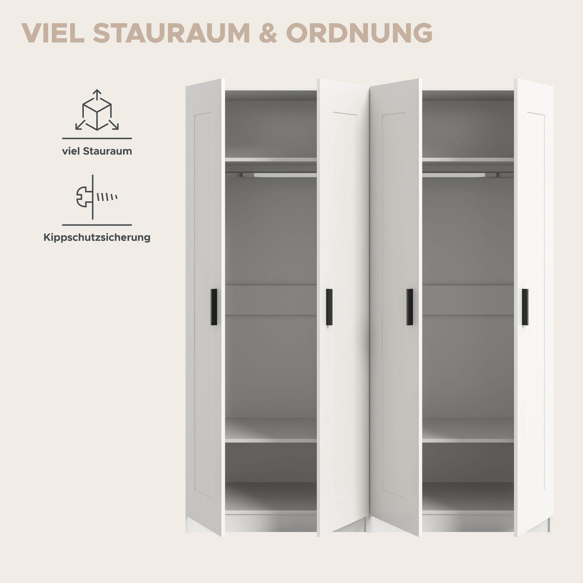 KLEIDERSCHRANKKOMBINATION VISBY (B/H/T: ca. 160/194/56 cm) in weiß/weiß - Weiß, Holzwerkstoff (160/194/56cm)
