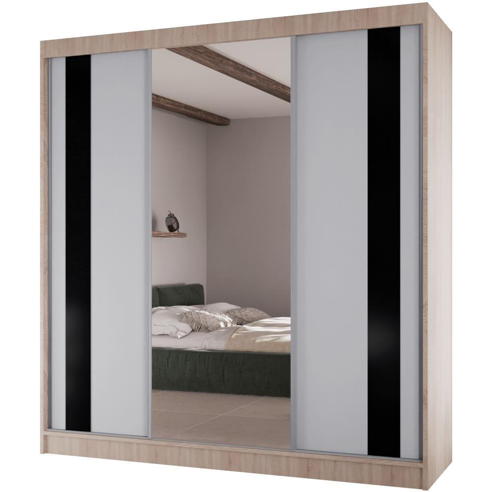 SCHWEBETÜRENSCHRANK Como II 200/61/215 eiche sonoma+weiß - Schwarz/Weiß, Holzwerkstoff (200/215/61cm) - Beautysofa