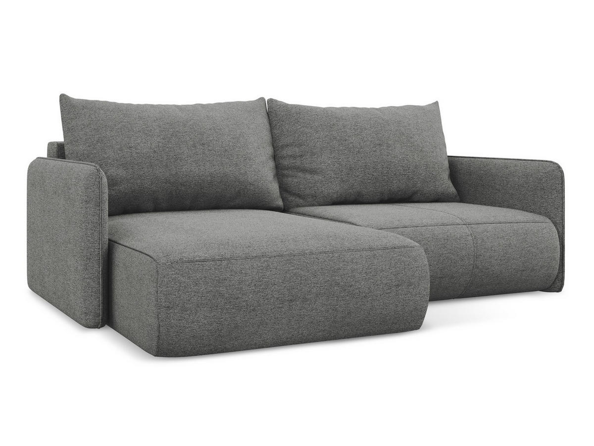 ECKSOFA mit Schlaffunktion Chenille Stoff Grau - Schieferfarben/Schwarz, Kunststoff/Textil (148/207cm) - Makamii