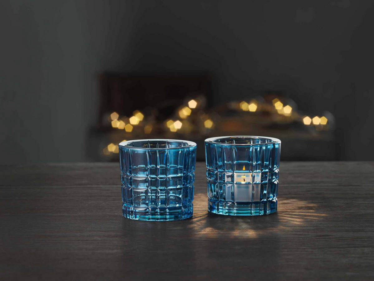 TEELICHTHALTER Square Votives Vintage Blue ø 7,1 x 6,6 cm 2er Set - Blau, Glas (6.6cm) - Nachtmann