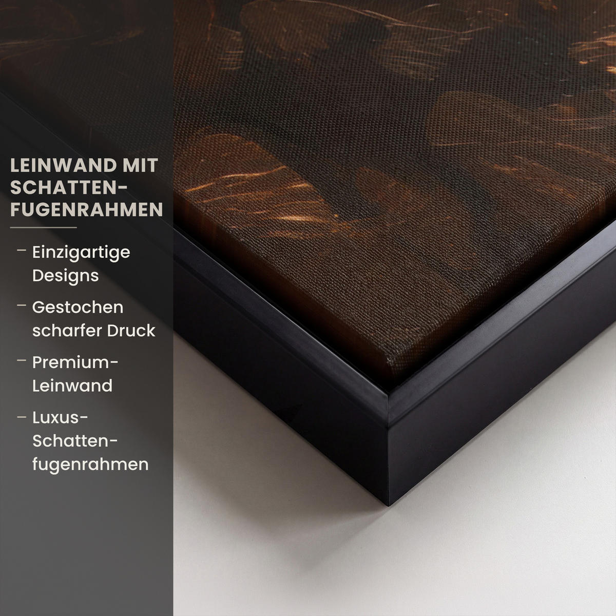 LEINWAND Bilder mit Rahmen - Gesicht - Dame - Blätter - Pinselstriche - 100x70 - Goldfarben, Textil (100/70cm) - MuchoWow