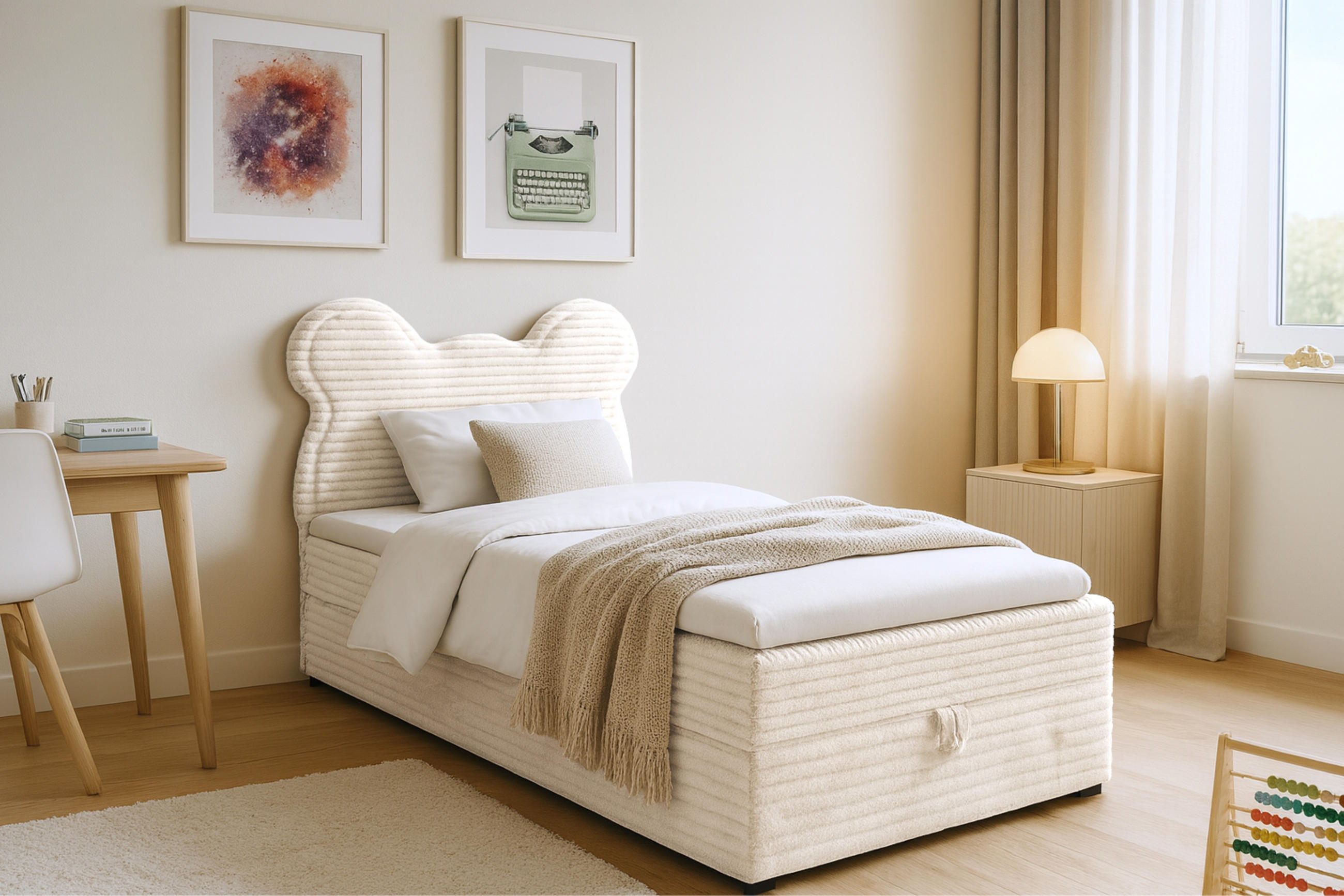 BOXBETT TEDDY 90/200 Cord-Samt Creme H3 - Creme, Holz/Holzwerkstoff (90/200cm) - Deine Möbel 24