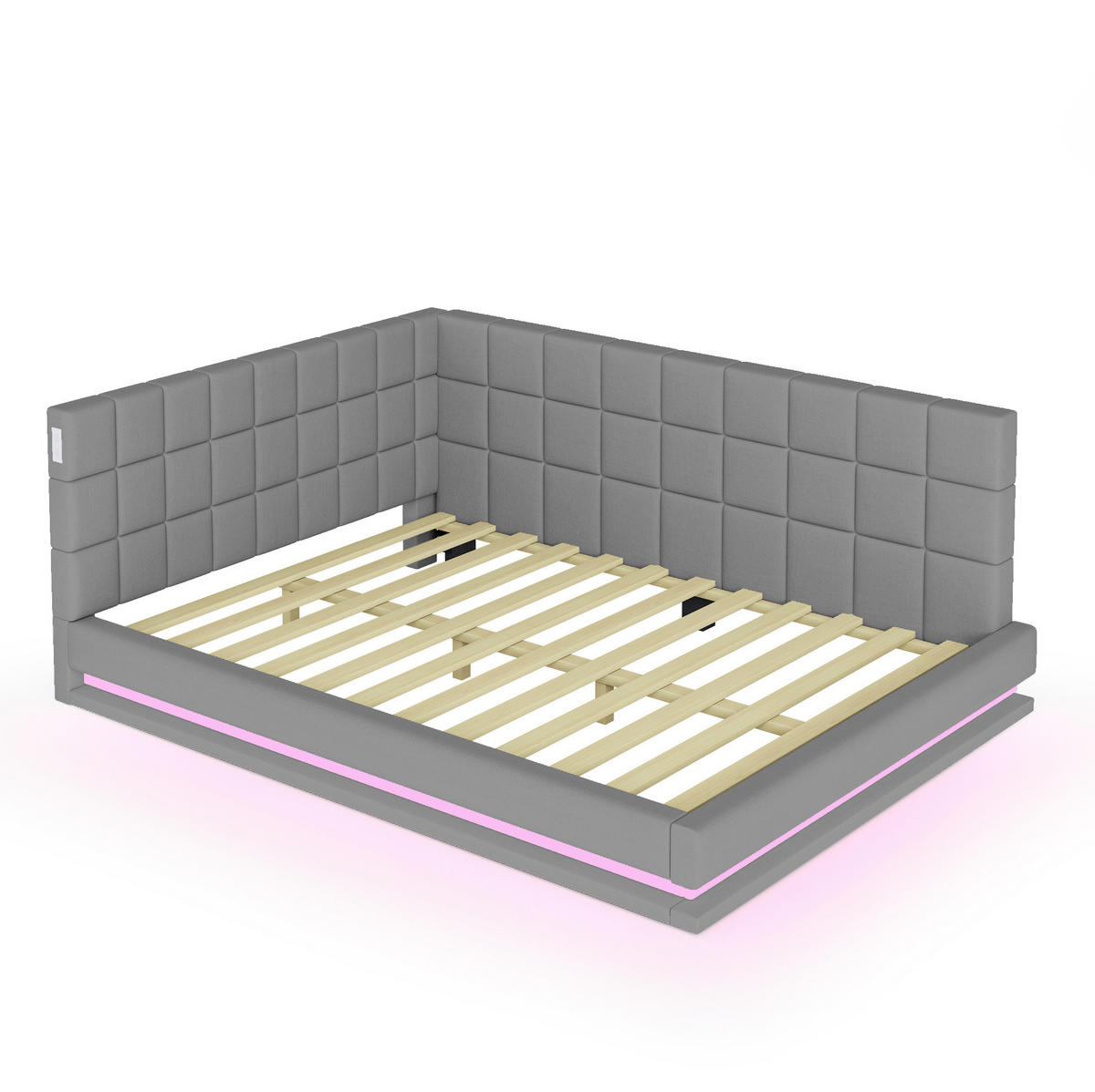 POLSTERBETT 160/200 cm Grau mit LED-Beleuchtung und USB-Anschluss - Grau, Textil (160/200cm) - Flora Grace