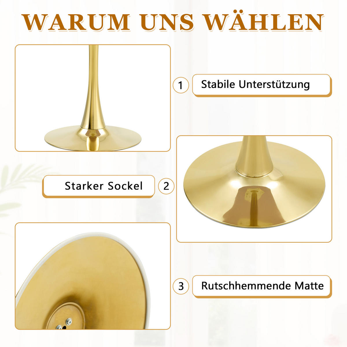 BEISTELLTISCH 60/60/72 cm mit thermoformter MDF-Tischplatte und Metallgestell, runde Form, Weiß/Gold - Weiß, Holzwerkstoff (60/60/72cm) - Redom