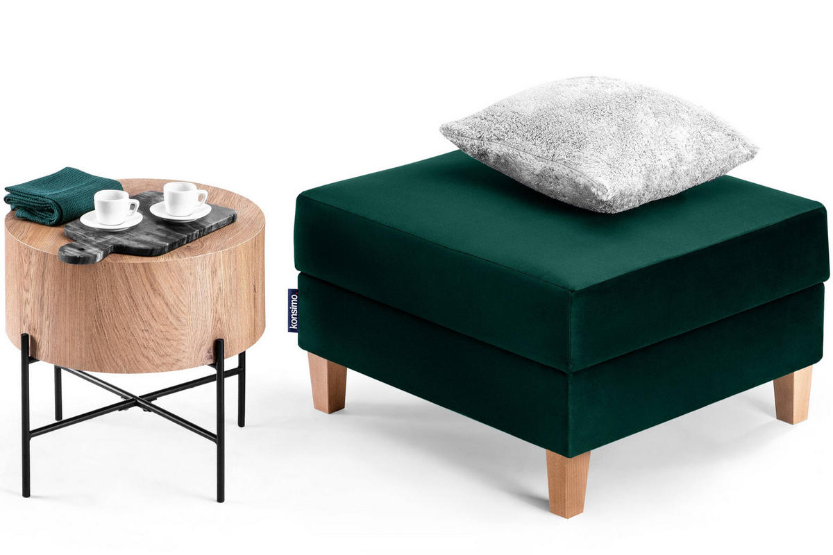 SITZHOCKER ERISO Polsterhocker aufklappbarer, Velour-Stoff, dunkelgrün - Dunkelgrün/Braun, Textil (71/43/71cm) - KONSIMO®