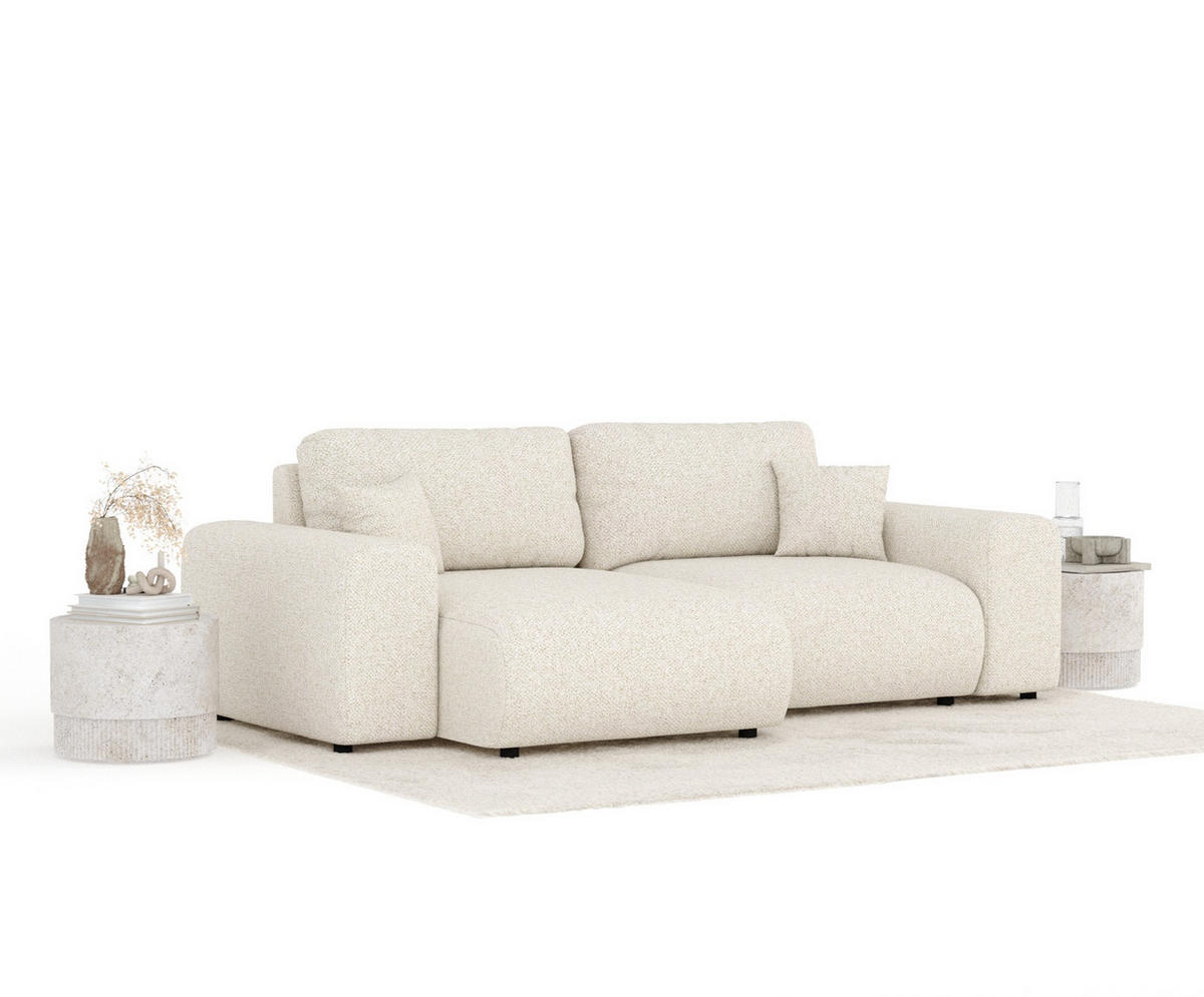 ECKSOFA Zanzibar Creme Plüschstoff - Creme/Schwarz, Holz/Holzwerkstoff (237/144cm) - Maison de Reve