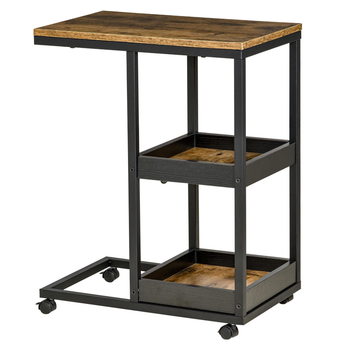 BEISTELLTISCH DE-08788 C-Form mit Rollen Braun - Braun, Metall (51/33/66cm) - ComfortXL
