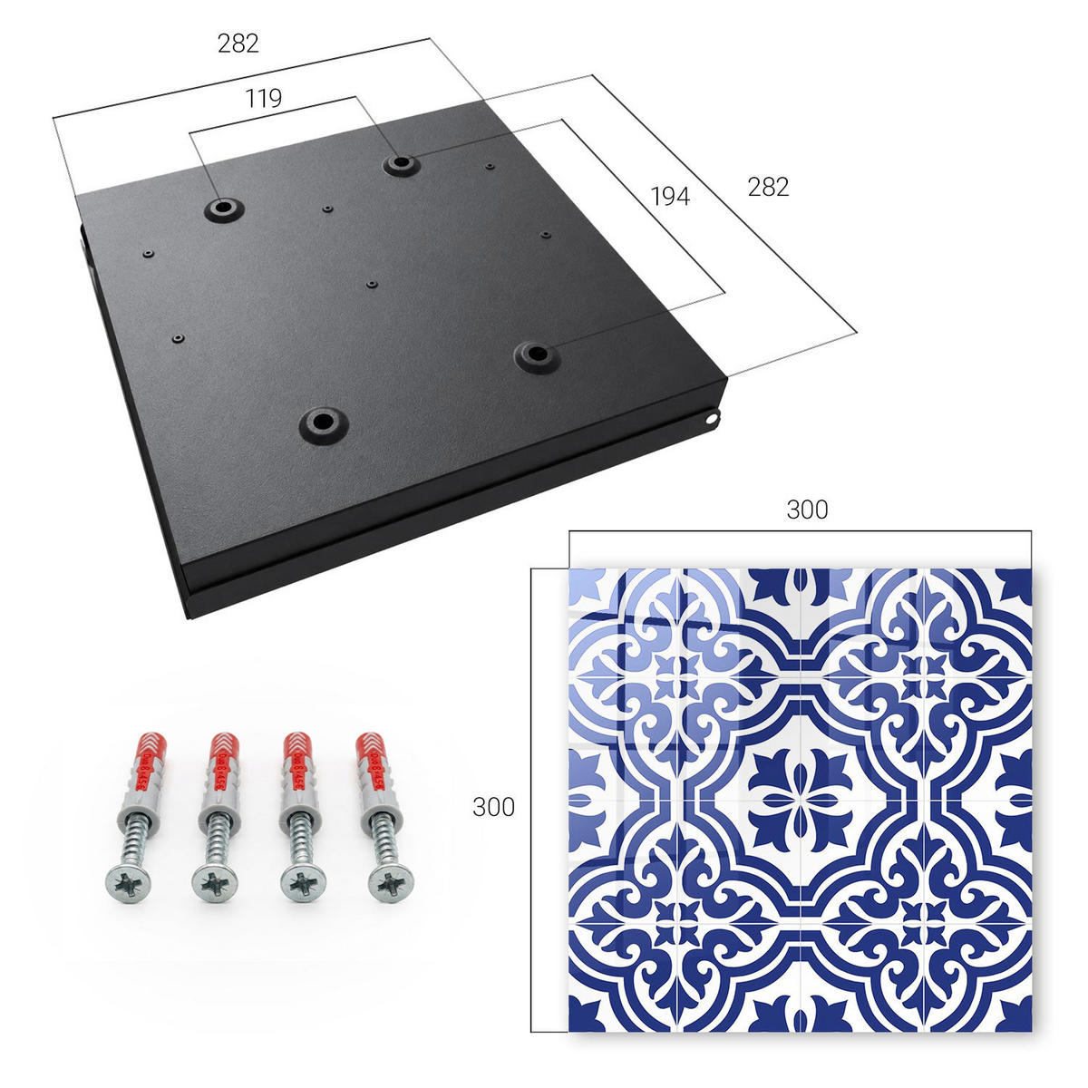 SCHLÜSSELBOX Schwarz 30x30 cm- Türöffnung nach rechts - Geometrische Schönheit - Blau, Metall (30/30/5cm) - TULUP