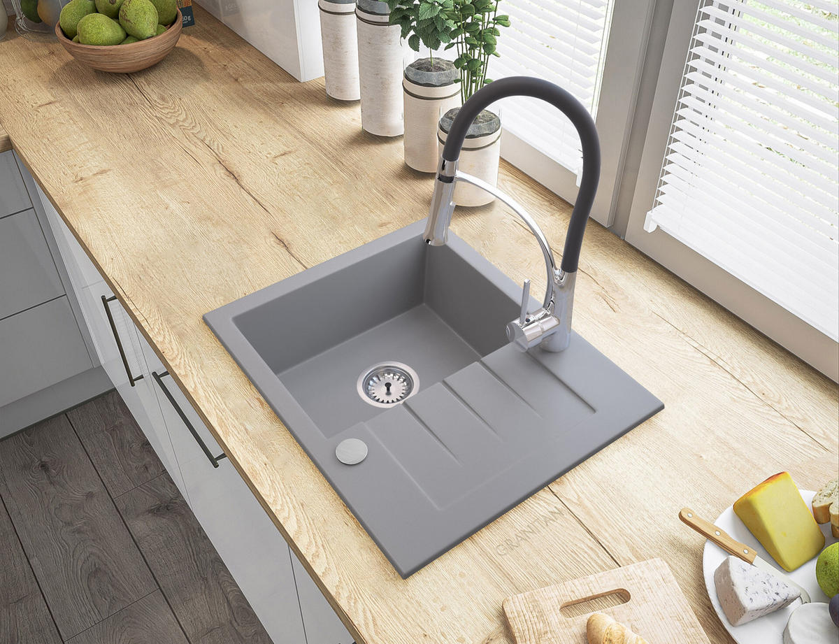GRANITSPÜLE Tinos mit Siphon - Grau, Kunststoff/Stein (47/16/57cm) - Granitan