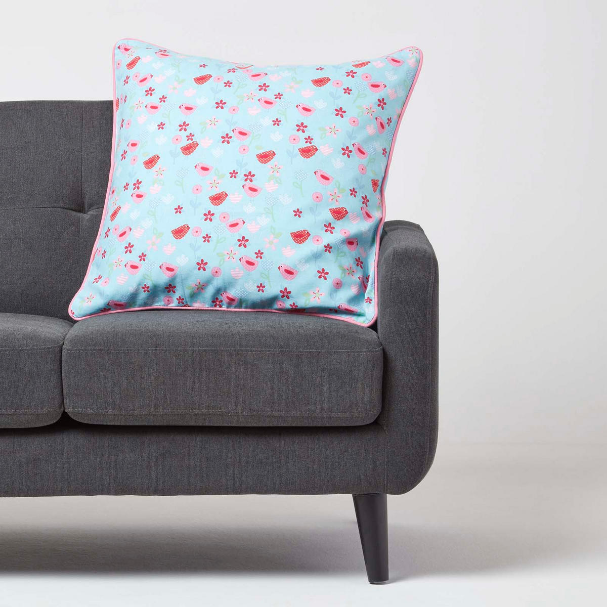 KISSENHÜLLE Vögel & Blumen 60/60 cm - Hellblau, Textil (60/60cm) - Homescapes