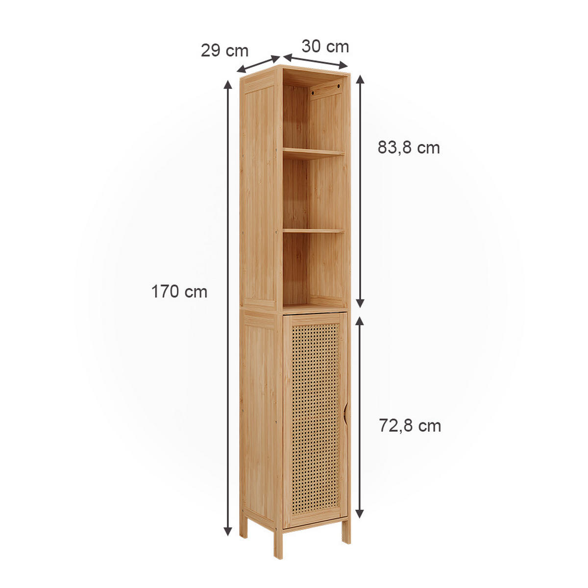 BADSCHRANK Liora Bambus 30 x 170 cm - Grün, Holzwerkstoff (30/170/29cm) - Vicco