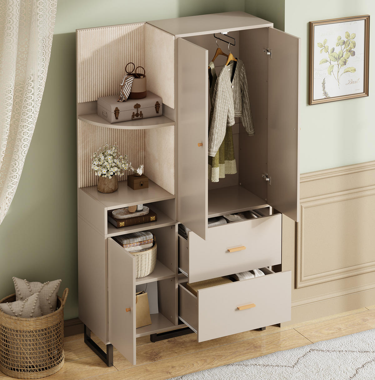 KOMPAKTGARDEROBE 110/38/186 cm aus MDF mit gepolsterten Paneelen Graubeige - Beige, Holzwerkstoff (110/186/38cm) - Modenvie