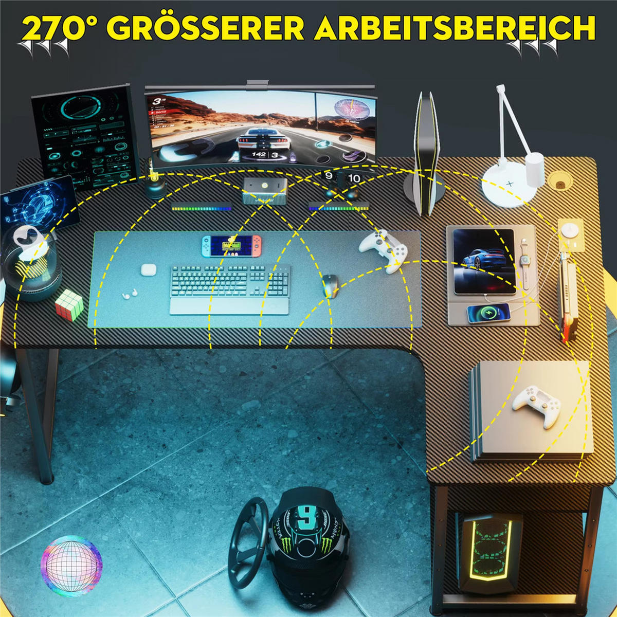 SCHREIBTISCH mit Regal USB Steckdose Schwarz Bürotisch - Schwarz, Holz (100/50/74cm) - Kaket