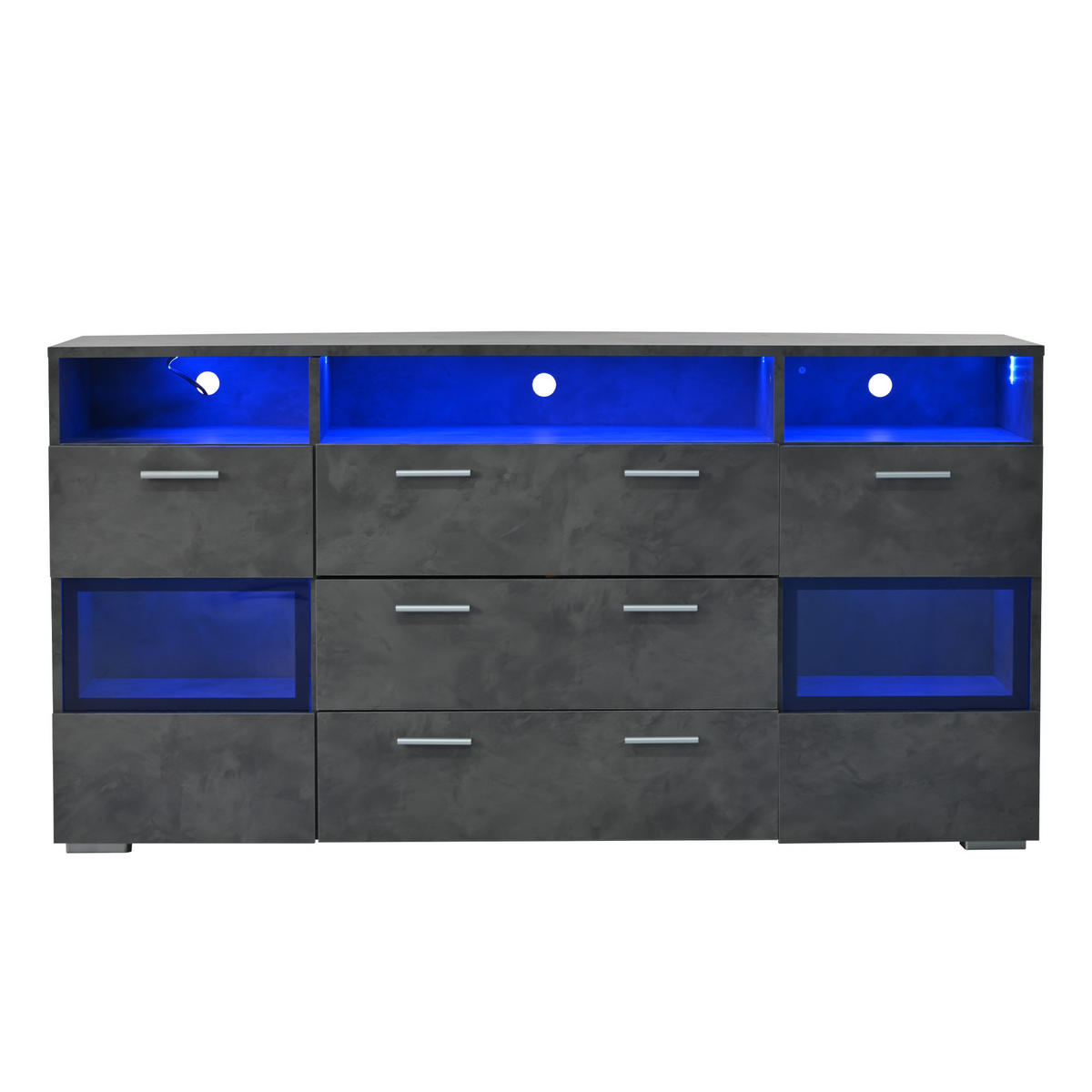 SIDEBOARD in Grau mit LED und transparenten Acryltüren, 2 Türen und 3 Schubladen, 140/33,5/72,5 cm，Grau - Grau, Holzwerkstoff (140/72.5/33.5cm) - Redom