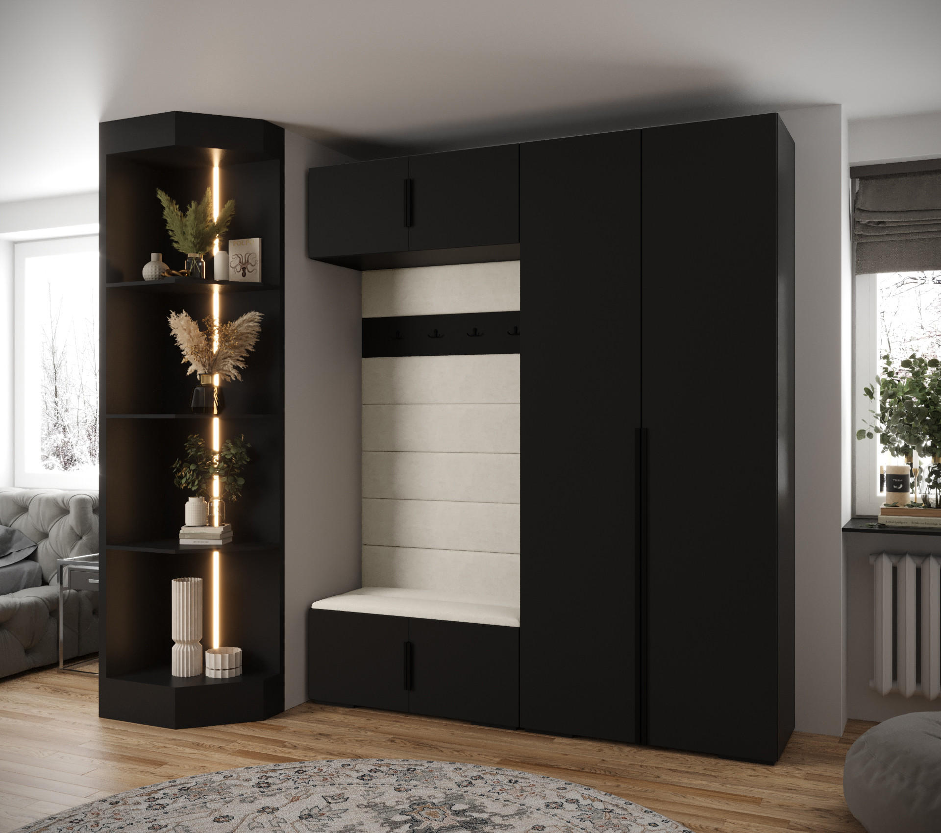 GARDEROBEN-SET 236,7/200/47 - Beige/Schwarz, Holz/Metall (200/236.7/47cm) - Abiks Möbel