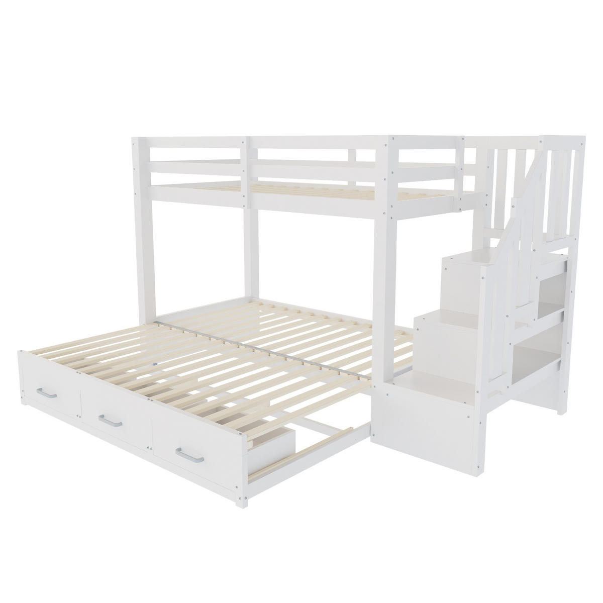 ETAGENBETT 90/200 cm & 90/180 × 190 cm in Weiß mit 3 Schubladen und Ausziehbett - Weiß, Holz/Holzwerkstoff (90/200cm) - WISHDOR