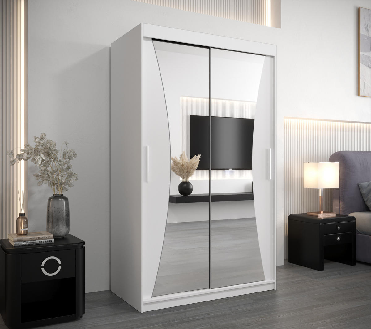 SCHWEBETÜRENSCHRANK 200/120/62 2-türig - Silberfarben/Weiß, Holz/Kunststoff (120/200/62cm) - Abiks Möbel