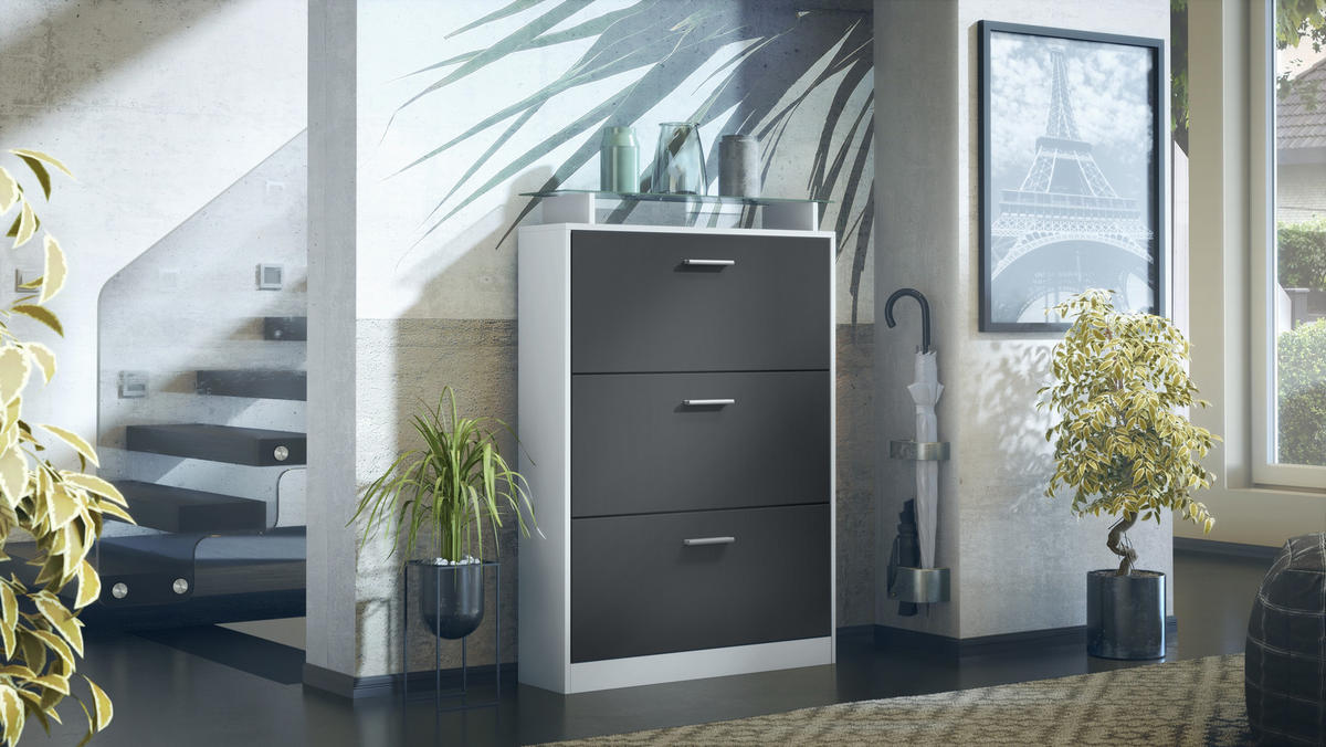 SCHUHSCHRANK Lavia Front in Schwarz mattt - Schwarz, Holzwerkstoff (89/128/23cm) - Vladon