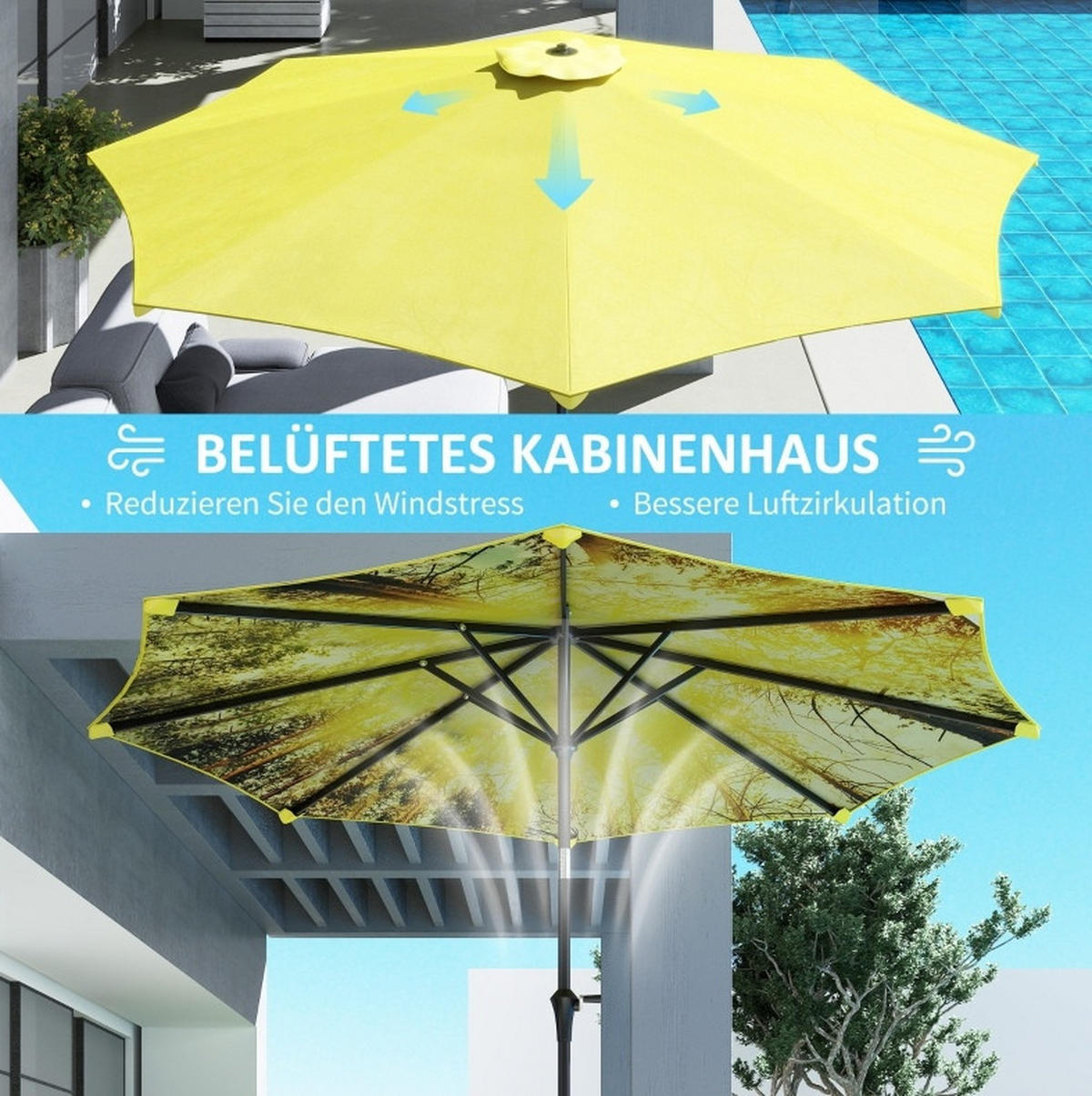 SONNENSCHIRM aus Stahl 294x294x250 cm in Dunkelgrün mit Kurbel & Kippfunktion - Dunkelgrün, Metall (294/294cm) - Modfu