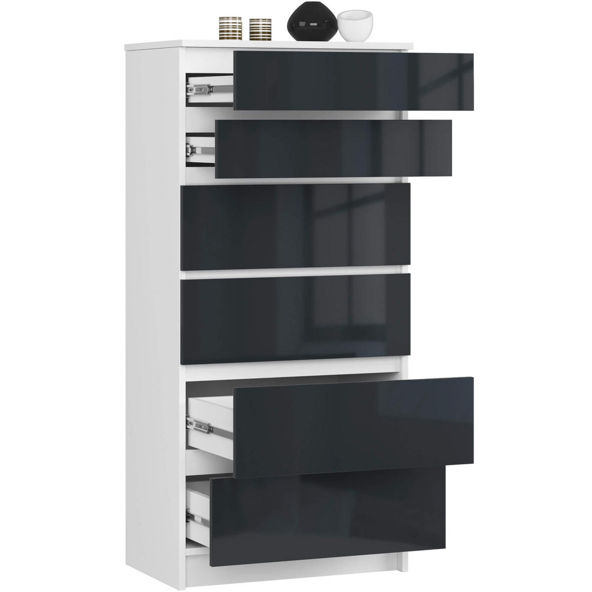 KOMMODE Weiß, Graphit Glanz 130/60/40 - Weiß, Holzwerkstoff (60/130/40cm) - RAUMHIRSCH FURNITURE