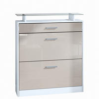 SCHUHSCHRANK Loret Front in Sandgrau Hochglanz - Sandfarben, Holzwerkstoff (89/104/23cm) - Vladon