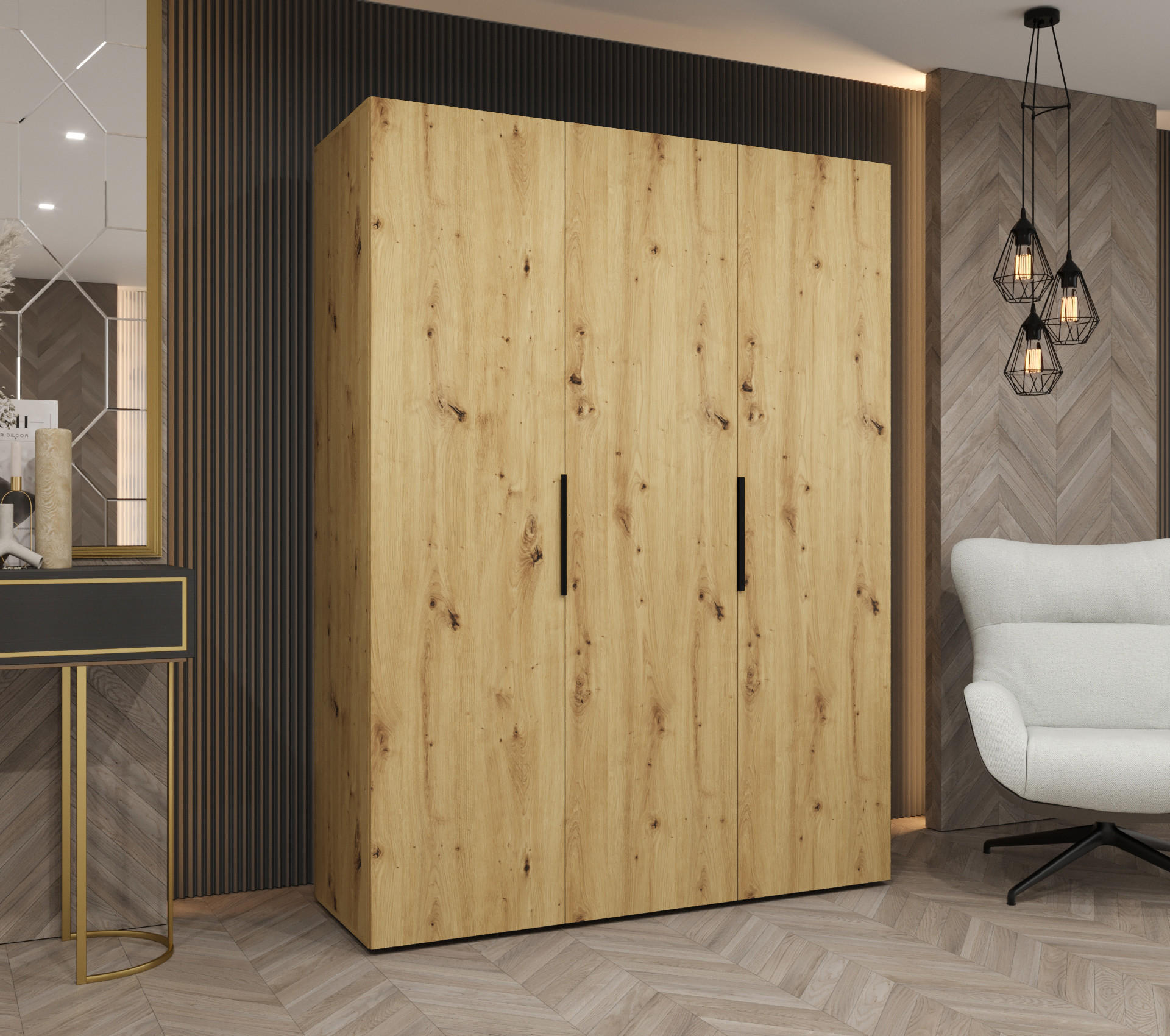 DREHTÜRENSCHRANK 202/150/52 3-türig - Schwarz/Eiche Artisan, Holz (150/202/52cm) - MÖBEL KRYSPOL