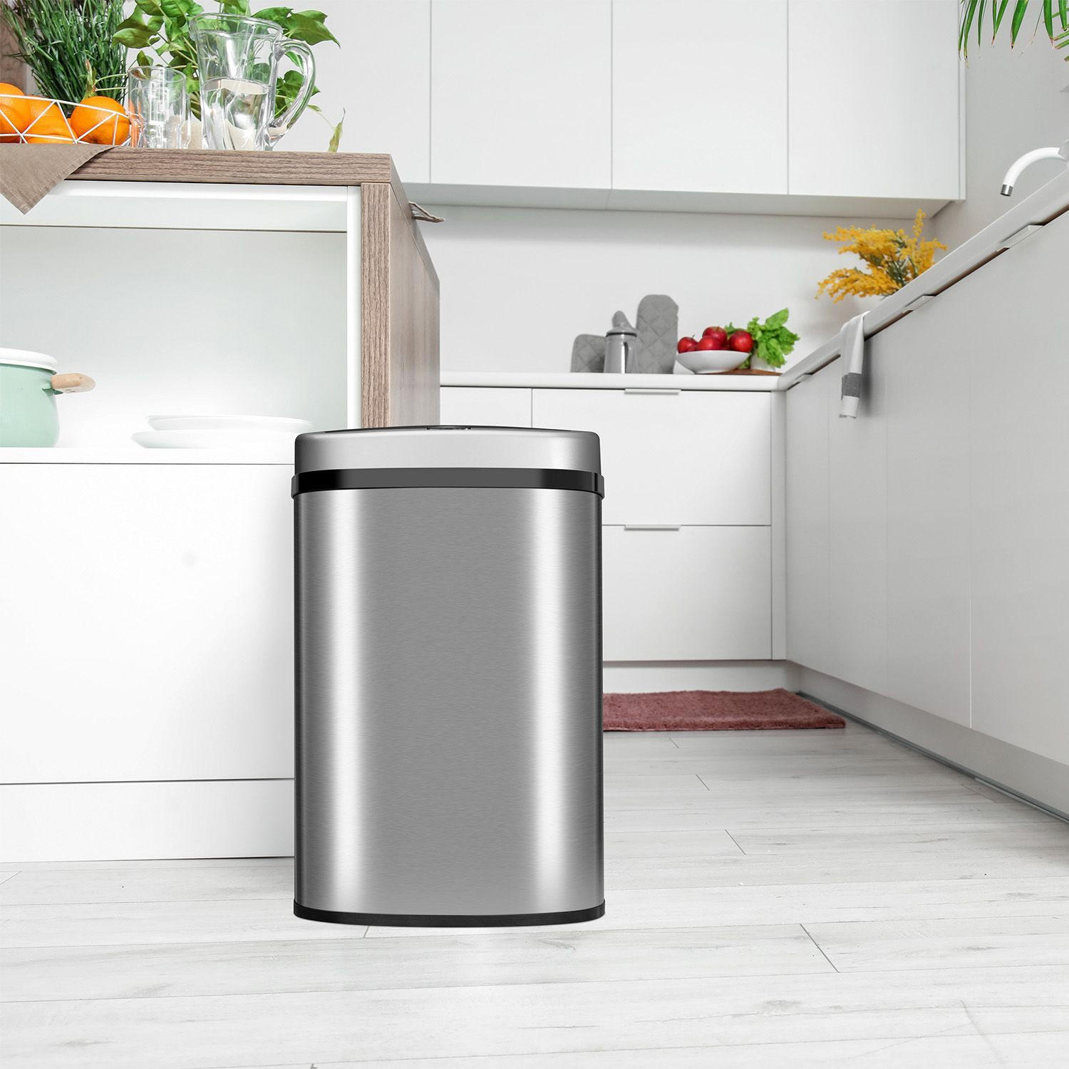 MÜLLEIMER viereckig 50L silber mit Sensor - Silberfarben, Metall (40/58/29cm) - Juskys