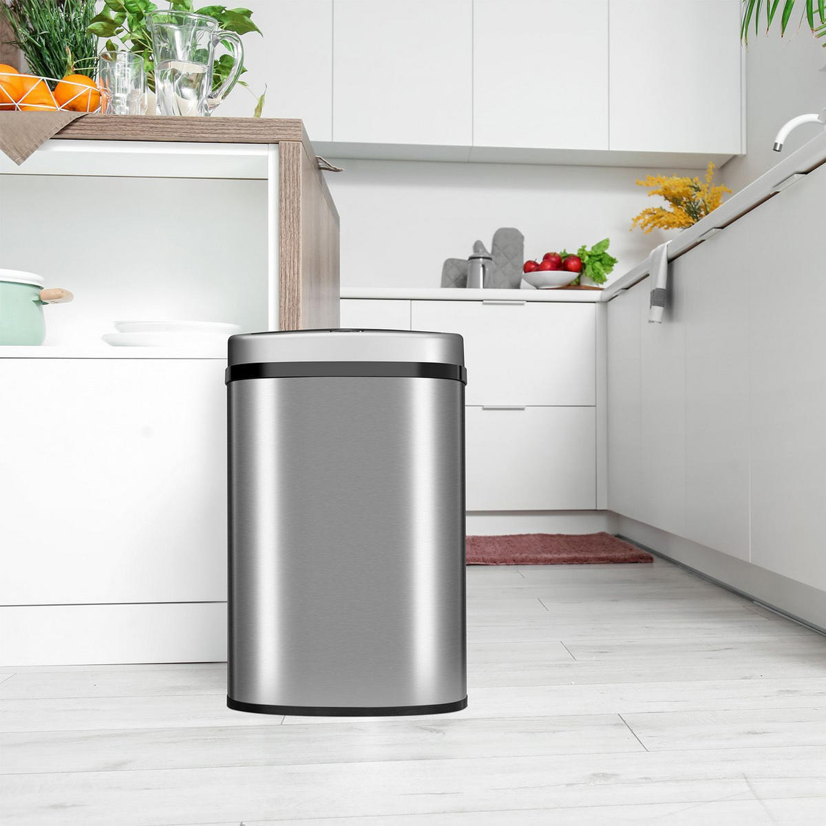 MÜLLEIMER viereckig 50L silber mit Sensor - Silberfarben, Metall (40/58/29cm) - Juskys