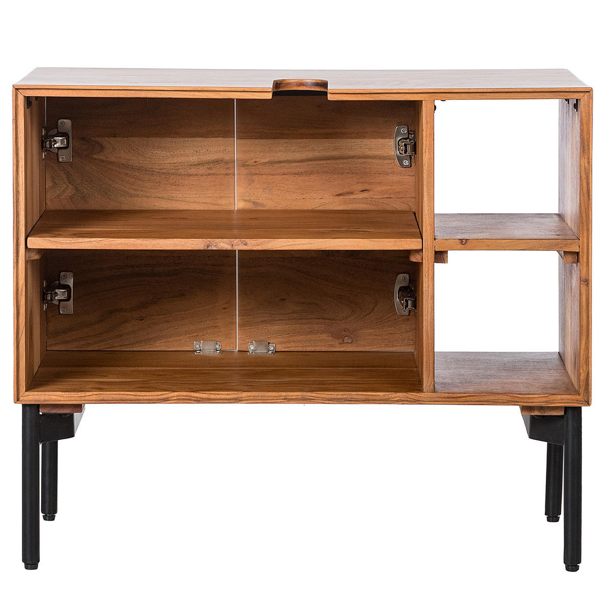 MASSIVER WASCHBECKENUNTERSCHRANK - Akazie massiv - Schwarz/Akaziefarben, Holz/Metall (80/66/38cm) - home24