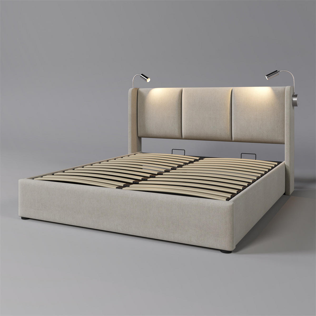 POLSTERBETT 160/200 cm in Beige Leinen mit mit USB Ladefunktion Kopfteil - Beige, Holz/Textil (160/200cm) - KOMHTOM