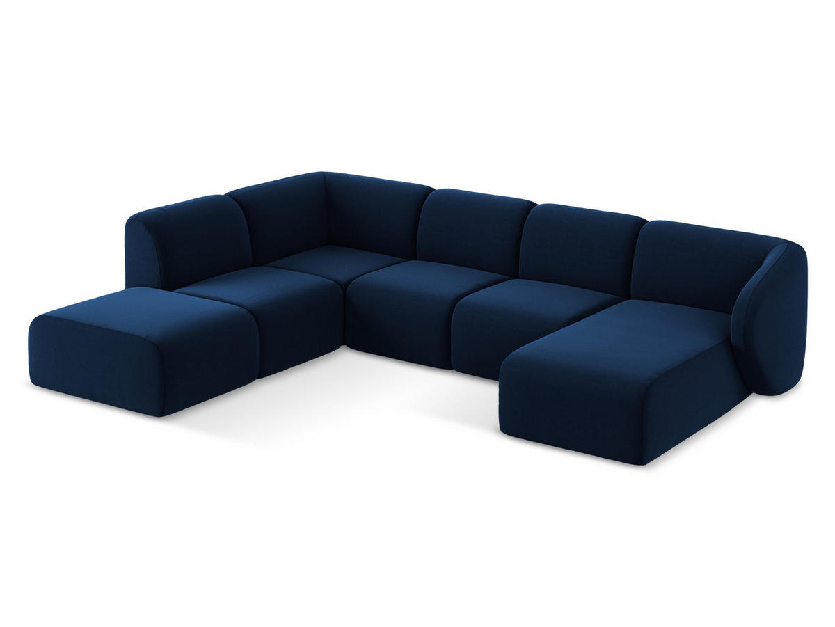 WOHNLANDSCHAFT Samt Stoff Blau - Türkis/Schwarz, Holzwerkstoff/Kunststoff (325/75/236cm) - Makamii