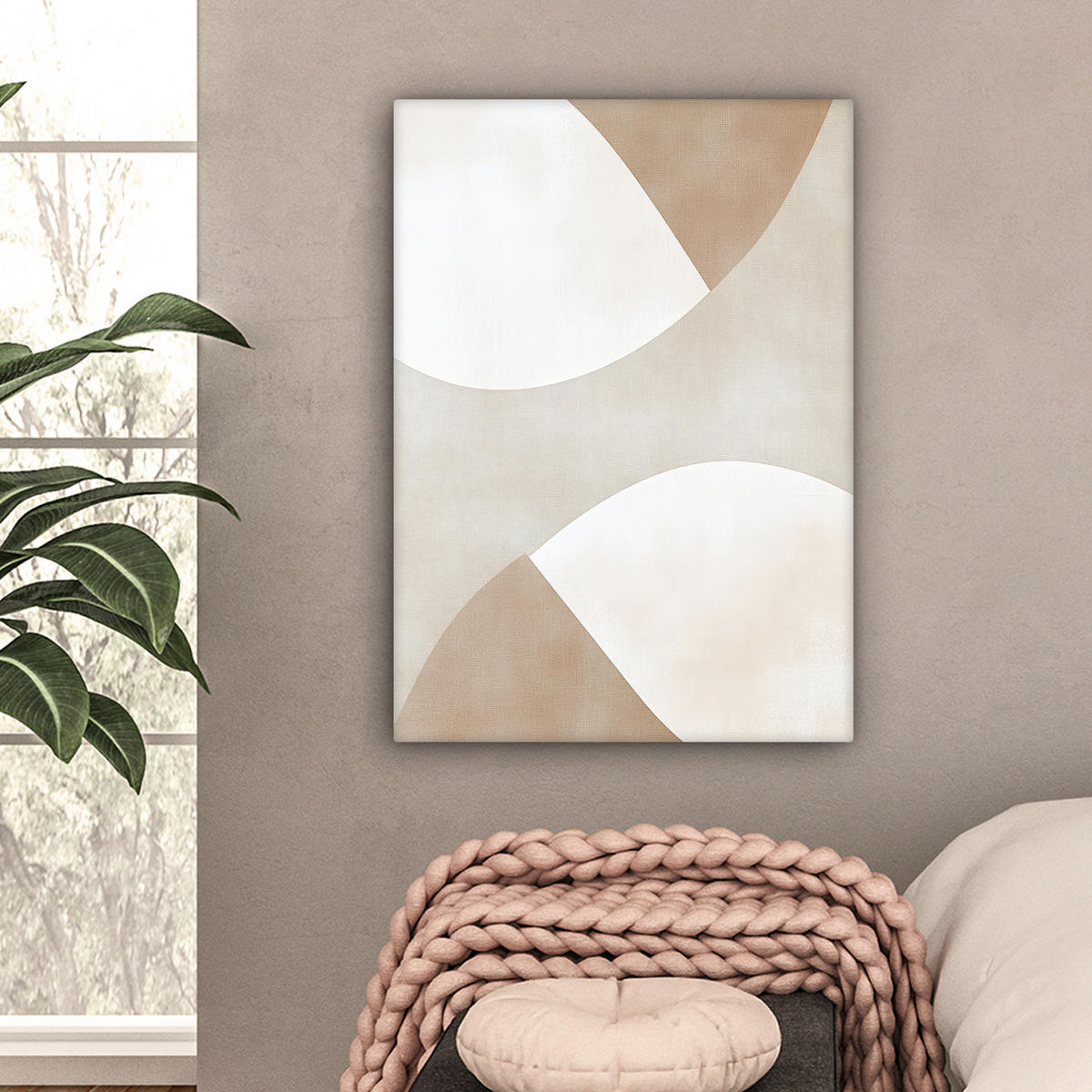 LEINWANDBILD Braun - Japandi - Abstrakt 60x80 cm - Sandfarben, Textil (60/80cm) - MuchoWow