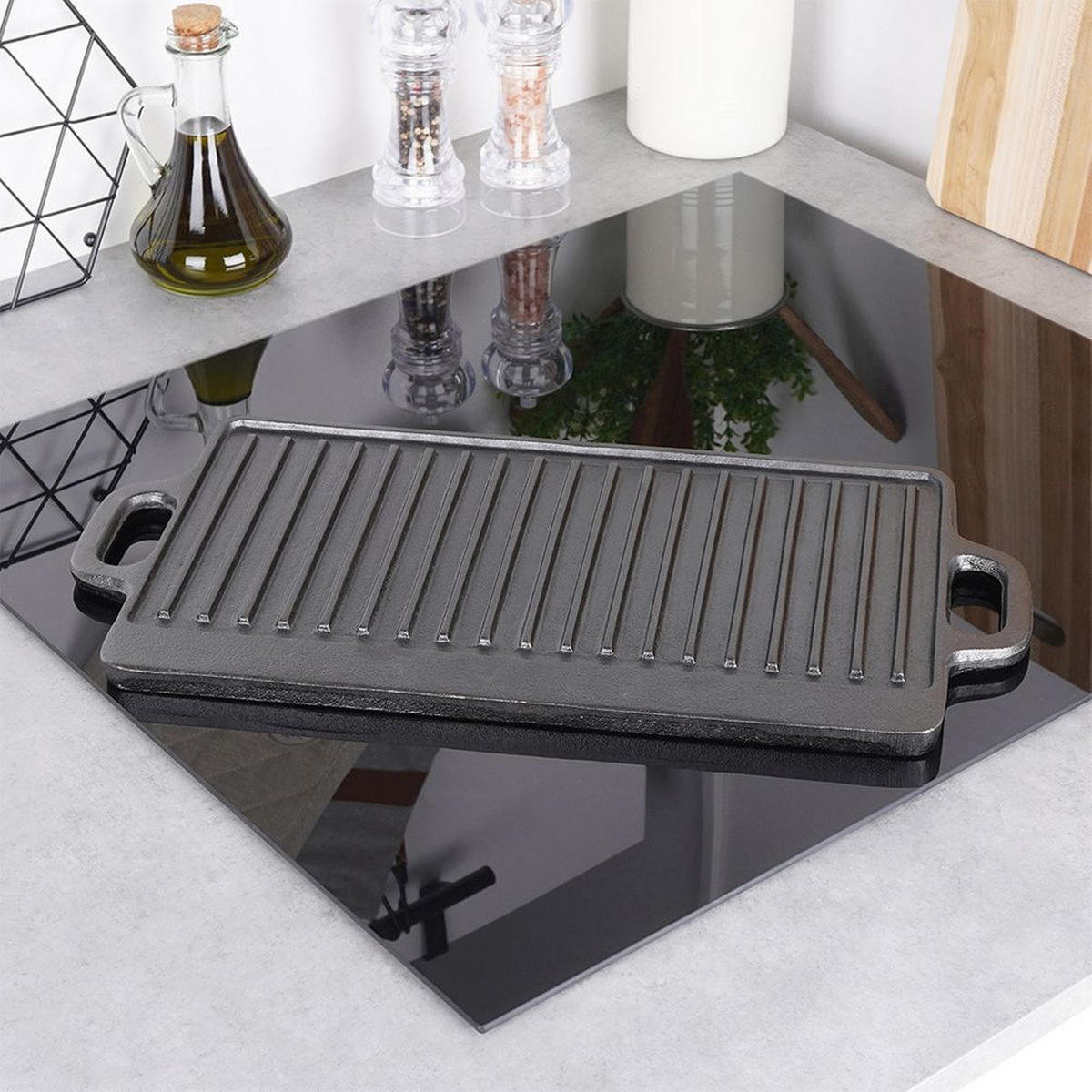 GRILLPLATTE Litina Gusseisen doppelseitig - Schwarz, Metall (45.5/23/1.5cm) - Orion 