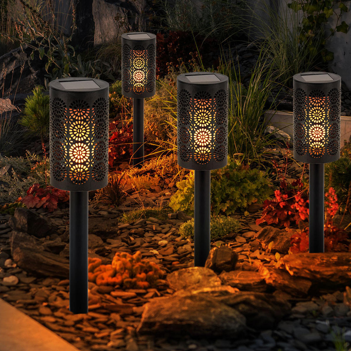 LED AUßENLEUCHTE Solarfackel Schwarz Kunststoff 3er Set - Schwarz, Kunststoff (6.6/6.6/30cm)