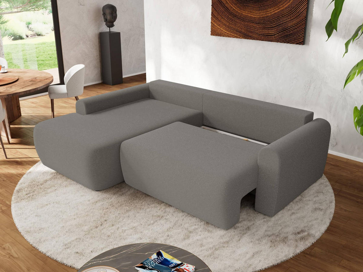 ECKSCHLAFSOFA CUBO L Hellgrau Boucle - links - Hellgrau/Schwarz, Kunststoff/Textil (273/187cm) - MKS