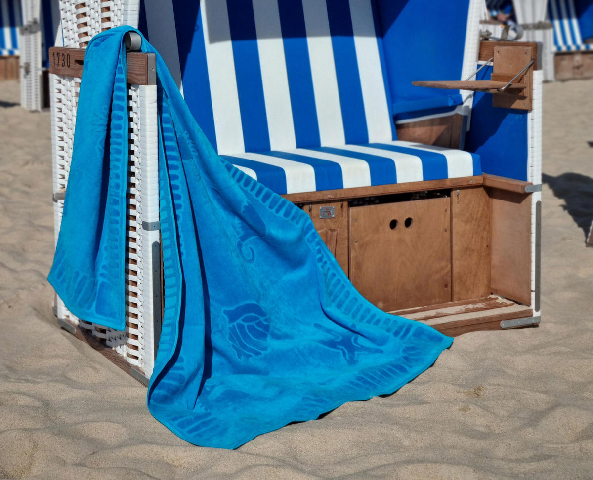 STRANDTUCH, 100x200 cm, 100% Baumwolle, Blau - Blau, Textil (100/200cm) - Zollner