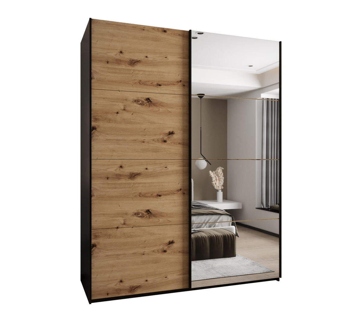 SCHWEBETÜRENSCHRANK 245,5/190/64 2-türig - Schwarz/Eiche Artisan, Holz/Metall (190/245/64cm) - Abiks Möbel