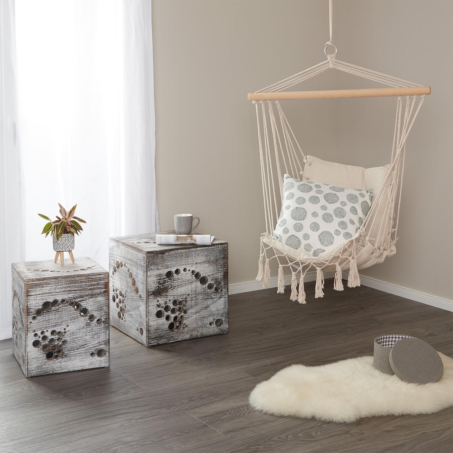 BEISTELLTISCH 2er Set Grau shabby - Grau, Holz (45/45/45cm) - Homestyle4u