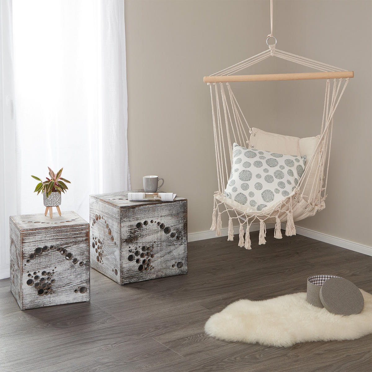 BEISTELLTISCH 2er Set Grau shabby - Grau, Holz (45/45/45cm) - Homestyle4u
