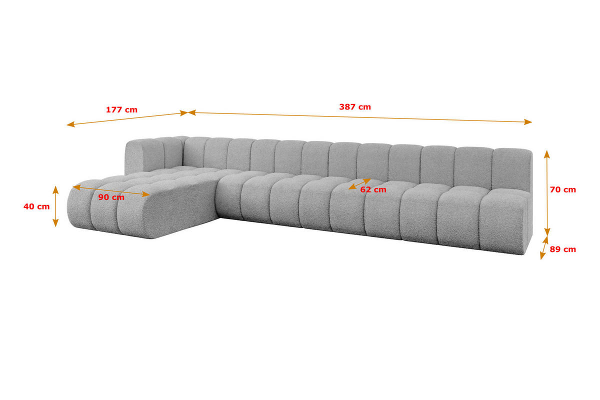 ECKSOFA modulares Sofa Darnel-L3 - 387x177x70 cm Hellgrau - Hellgrau, Holzwerkstoff/Textil (387/177cm) - ALTDECOR