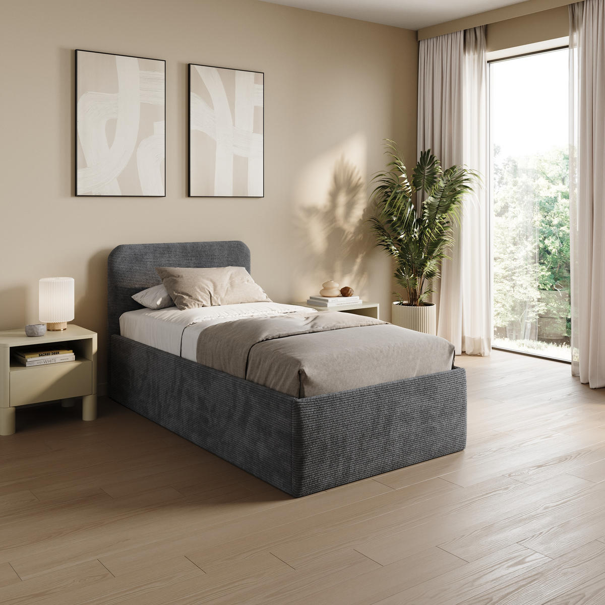 POSLTERBETT 100x200 cm in Anthrazit - Anthrazit, Holzwerkstoff/Textil (100/200cm) - Home Collective