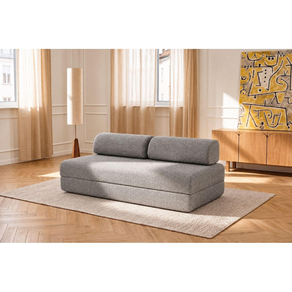2-3-SITZER-SCHLAFSOFA aus grauem Tweed - Grau, Textil (95/70.5/190cm) - Kimo