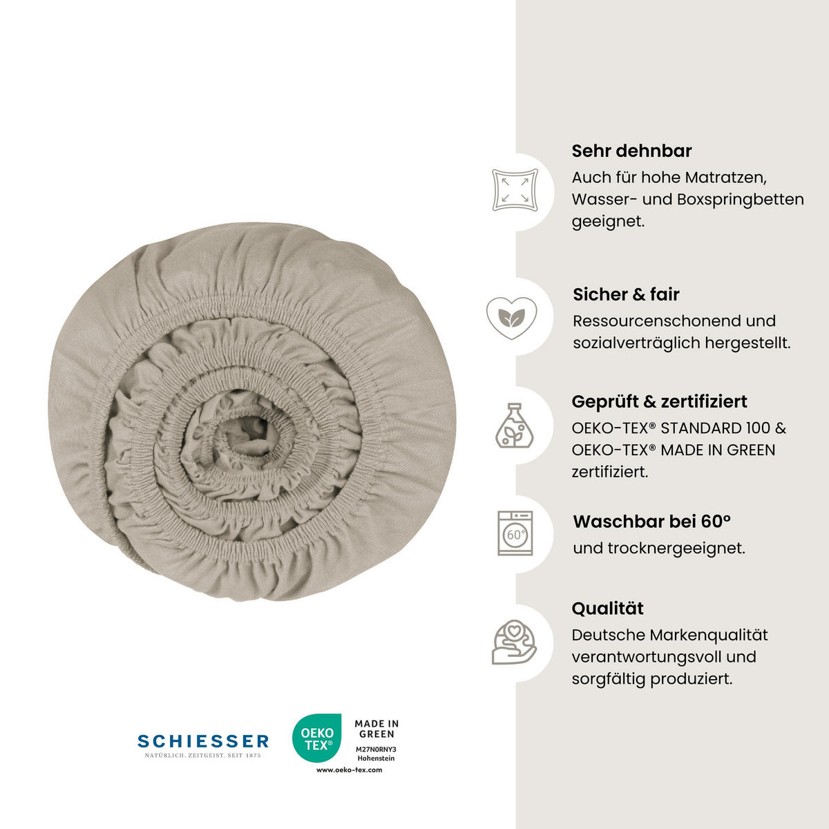 SPANNBETTLAKEN Elli - 97/3 - 180 x 200 cm - Helltaupe - Taupe, Textil (180/200cm) - SCHIESSER