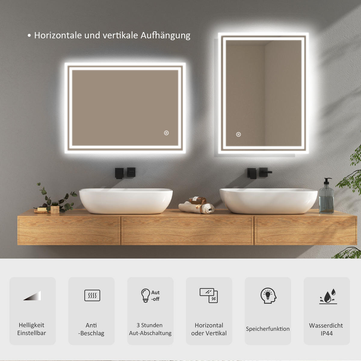 BADSPIEGEL mit Touch-Bedienung 70/50/3,5 cm - Weiß, Glas (50/3.5/70cm) - EMKE