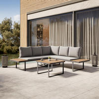 LOUNGEGARNITUR Elia Grau Outdoorstoff/Metall/Holz - Grau, Holz - Bessagi Garden