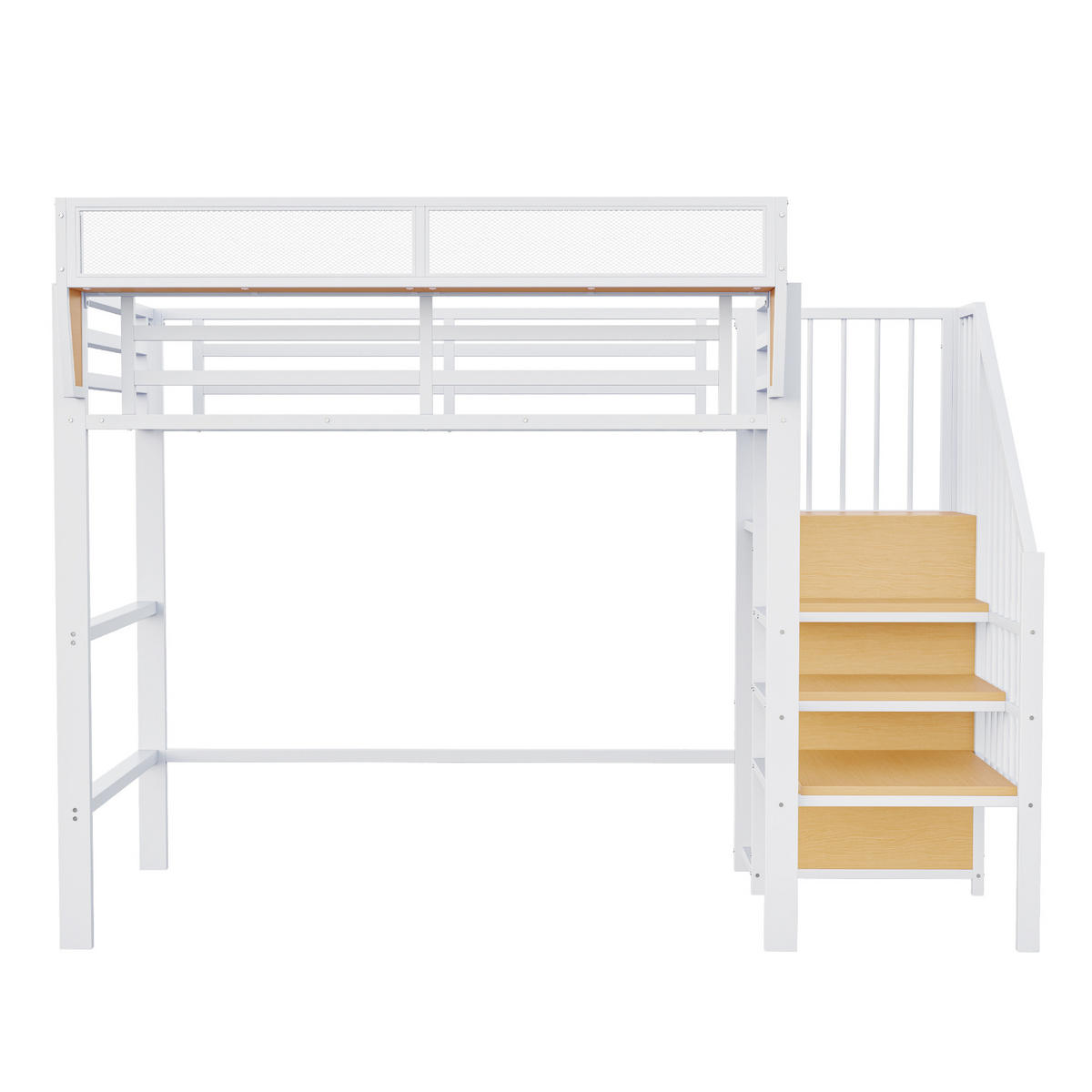 HOCHBETT 90/200 cm Weiß aus Metall mit Sicherheitsleiter und verstellbarem Ablagefach - Weiß, Metall (90/200cm) - OKWISH