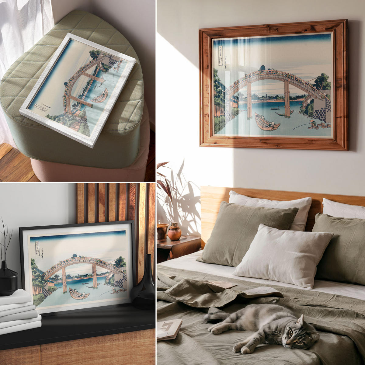 POSTER - 84x59 cm (A1) - Hokusai - Blick von unter der Brücke - Blau, Textil (84/59.4/0.1cm) - TULUP