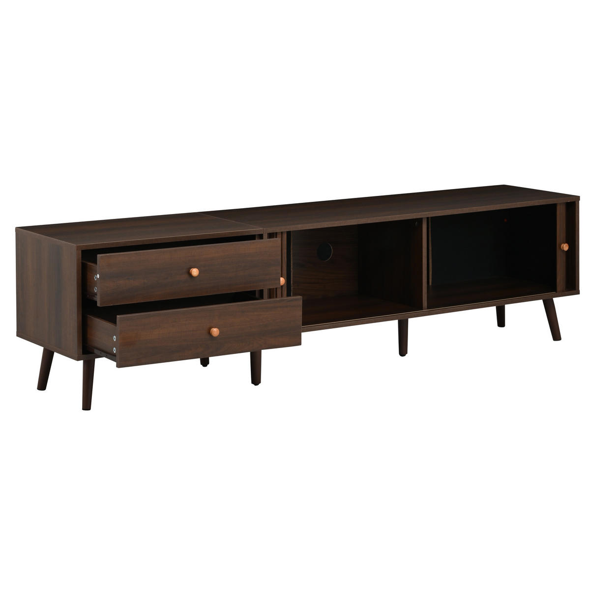 TV-ELEMENT mit 2 Schubladen 180 x 40 x 46,5 cm MDF Walnut 2 Rollltüren - Braun, Holzwerkstoff (40/46.5/180cm) - Beauniv
